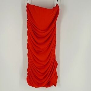 Forever 21 Size XL Red Strapless Mini Corset Rouched Dress